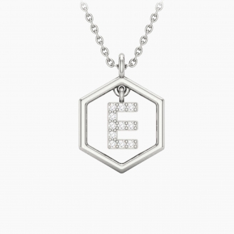 Insignia Icon E white diamond sterling silver initial necklace