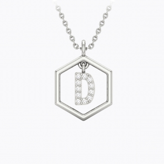 Insignia Icon D white diamond sterling silver initial necklace