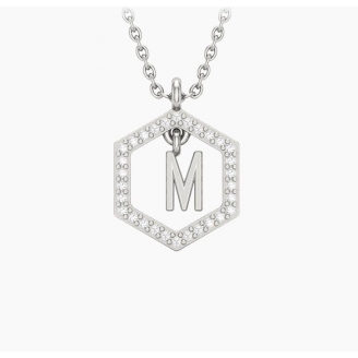 Insignia M white diamond sterling silver initial necklace