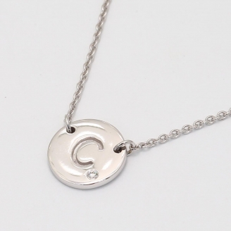 Signature white diamond C initial necklace