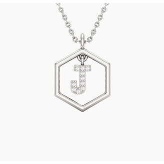 Insignia Icon J white diamond sterling silver initial necklace