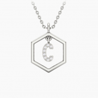 Insignia Icon C white diamond sterling silver initial necklace