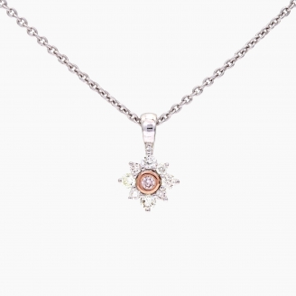 Magnolia Argyle light pink champagne and white diamond floral halo pendant
