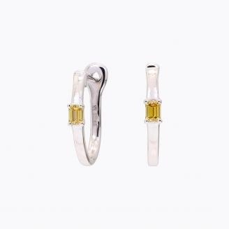 Figure emerald-cut yellow diamond huggie earrings
