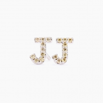 Love Letter J  initial fancy apricot diamond stud earrings