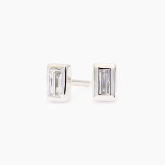 Elixer baguette-cut white diamond stud earrings
