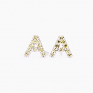 Love Letter A initial fancy yellow diamond stud earrings