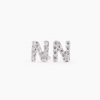 Love Letter N initial white diamond stud earrings
