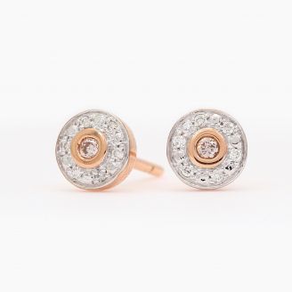 Freesia Argyle Pink and White Diamond Halo Earrings