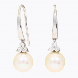 NXT Serena white fresh water pearl and white diamond shepherd hook earrings
