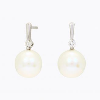 NXT Caspian white fresh water pearl and white diamond stud earrings