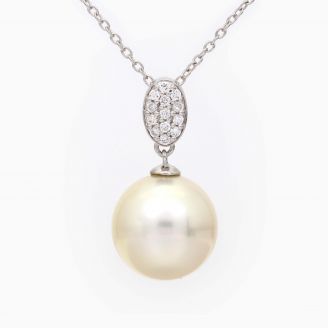 Moana white South Sea pearl and white diamond drop necklace