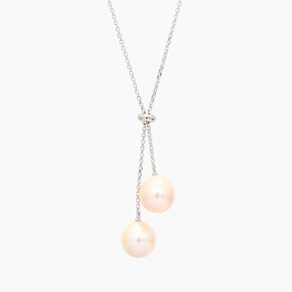 Snow white pearl lariat drop necklace