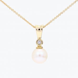 NXT Belize white fresh water pearl and white diamond bezel drop necklace