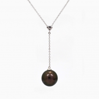 Anakena black Tahitian pearl and white diamond lariat drop necklace