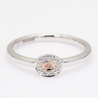 Isla Argyle light pink champagne and white diamond halo ring