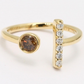Madonna champagne and white diamond open stackable ring