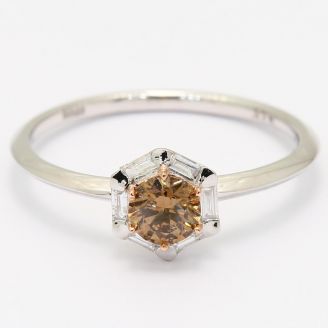 Aroma champagne and white diamond hexagonal halo ring