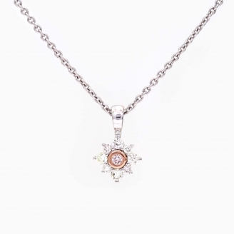 Magnolia Argyle pink and white diamond floral halo pendant