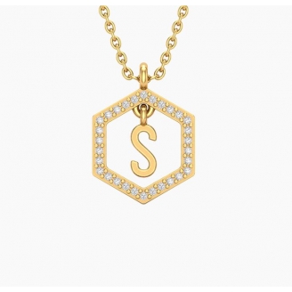 Insignia S white diamond yellow gold initial necklace