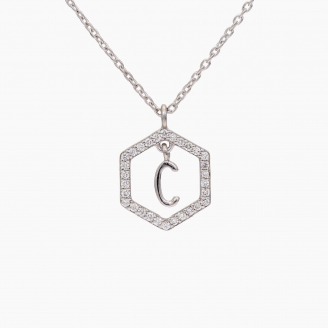 Insignia C white diamond white gold initial necklace