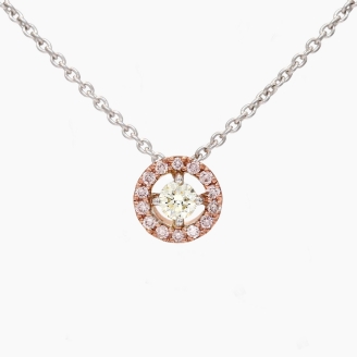 Saffron Argyle light pink champagne diamond halo pendant