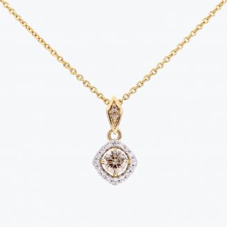 Regan champagne and white diamond halo necklace