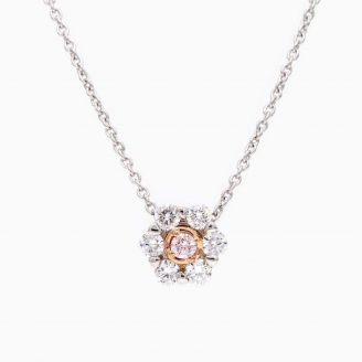 Adeline white and Argyle pink diamond floral halo necklace