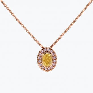 Heidi oval-cut and round-cut yellow and Argyle pink diamond halo necklace