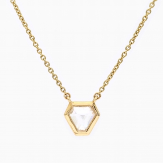 Tranquil hexagon rose cut white diamond bezel set necklace