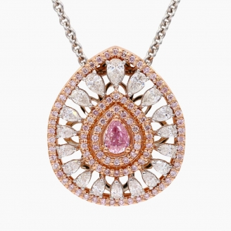 The Adoration Crescendo Exhibition Argyle pink diamond pear cut halo pendant