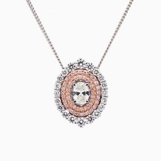 Floreat oval-cut white and Argyle pink diamond halo pendant
