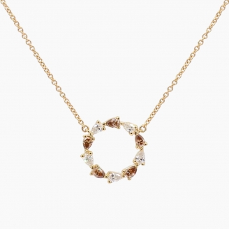 Wreathe pear cut champagne and white diamond necklace