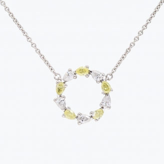 Wreathe pear-cut yellow and white diamond necklace
