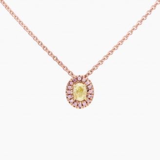 Heidi oval-cut and round-cut yellow and Argyle pink diamond halo necklace