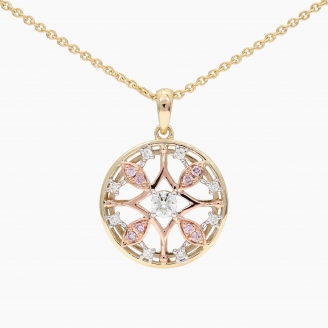 Tessera Argyle light pink champagne and white diamond circle pendant