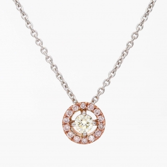 Saffron Argyle pink diamond halo pendant
