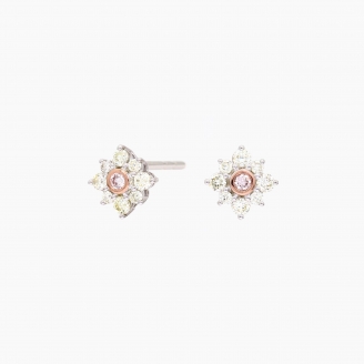 Magnolia Argyle pink and white diamond floral halo stud earrings