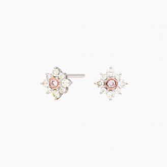 Magnolia Argyle light pink champagne and white diamond floral halo stud earrings