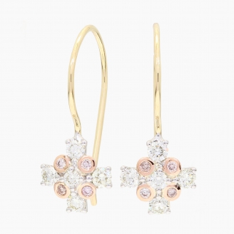 Cross Argyle light pink champagne and white diamond shepherd hook earrings
