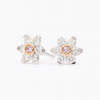 Bloom Argyle pink and white diamond floral stud earrings
