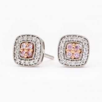 Sabriel Argyle pink and white diamond square halo stud earrings