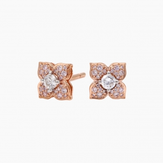 Floret white and Argyle pink diamond flower stud earrings