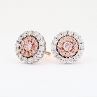 Cherish Argyle pink and white diamond cluster halo stud earrings