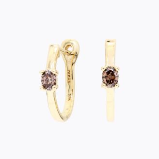 Figure oval-cut champagne diamond huggie earrings