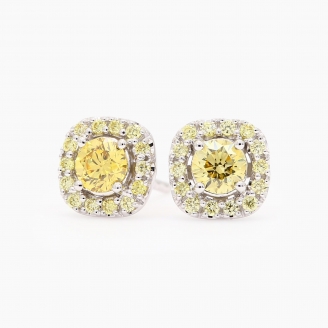 Soleia yellow diamond square cluster halo stud earrings