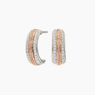 Ombre Argyle pink and white diamond half hoop stud earrings