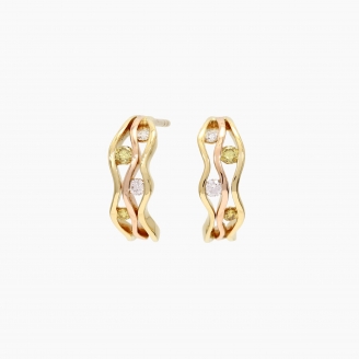 Volare rainbow diamond half hoop stud earrings