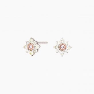 Magnolia Argyle pink and white diamond floral halo stud earrings