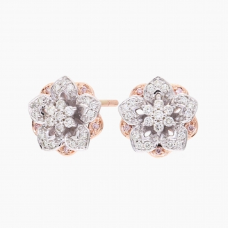 Florescence Argyle light pink champagne and white diamond flower studs